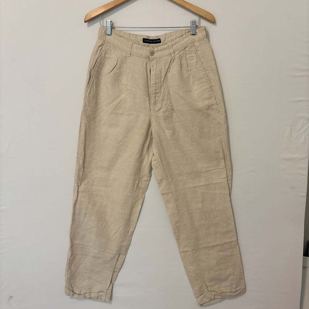 Tommy Hilfiger Vintage Pleated Pants Size 33/30 Linen Blend Trousers Retro Class